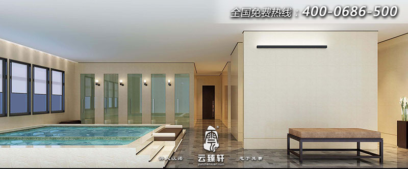 會所的男賓的洗浴區(qū)裝修的簡潔明亮