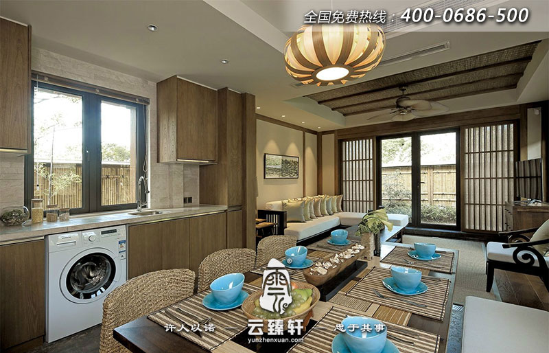 廚房和餐廳采用這種木質(zhì)格柵的樣式設(shè)計(jì)