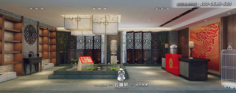 茶樓前臺(tái)大堂裝修效果圖