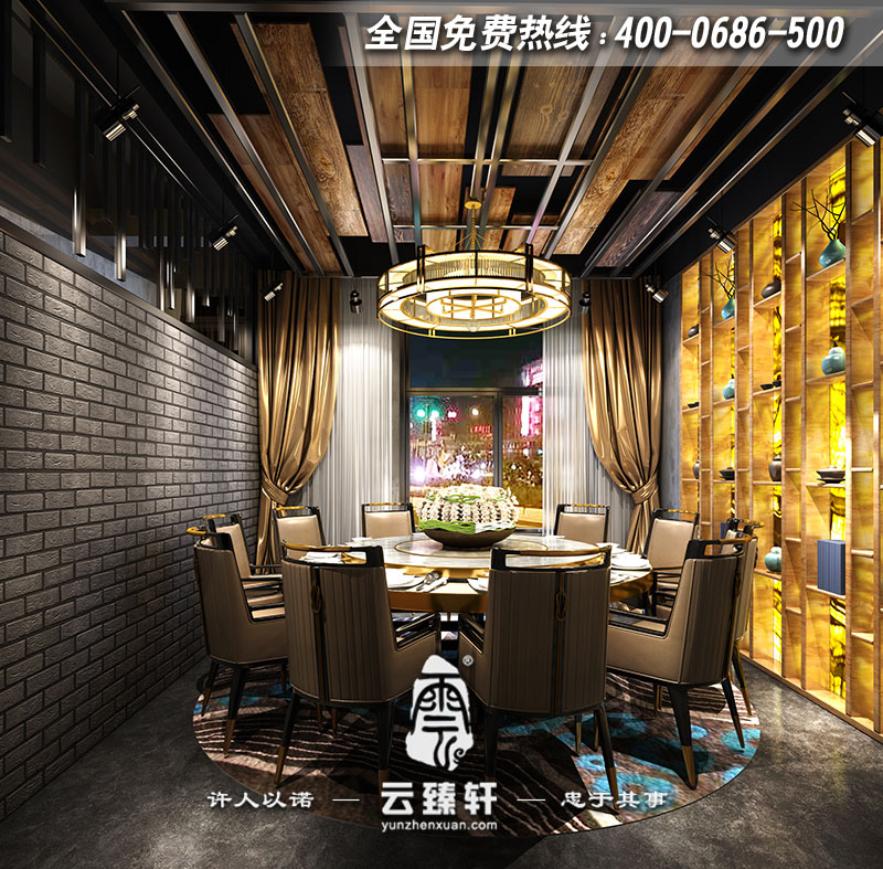 簡(jiǎn)約中式餐廳二層大包間中西結(jié)合設(shè)計(jì)效果圖