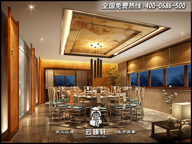 十六人中式餐廳包間的設(shè)計(jì)圖片